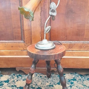 Vintage French Wooden Stool Wood Plant Pot Stand Three Legged Rustic seat Country Cottage Rural Milking Seat side table Oak or Walnut