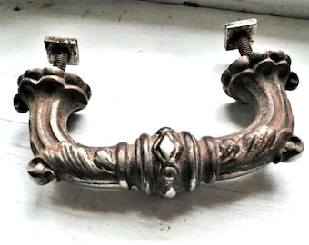 Antique French Cast Iron Door Handle: Silver Plated Shabby Chic Pull