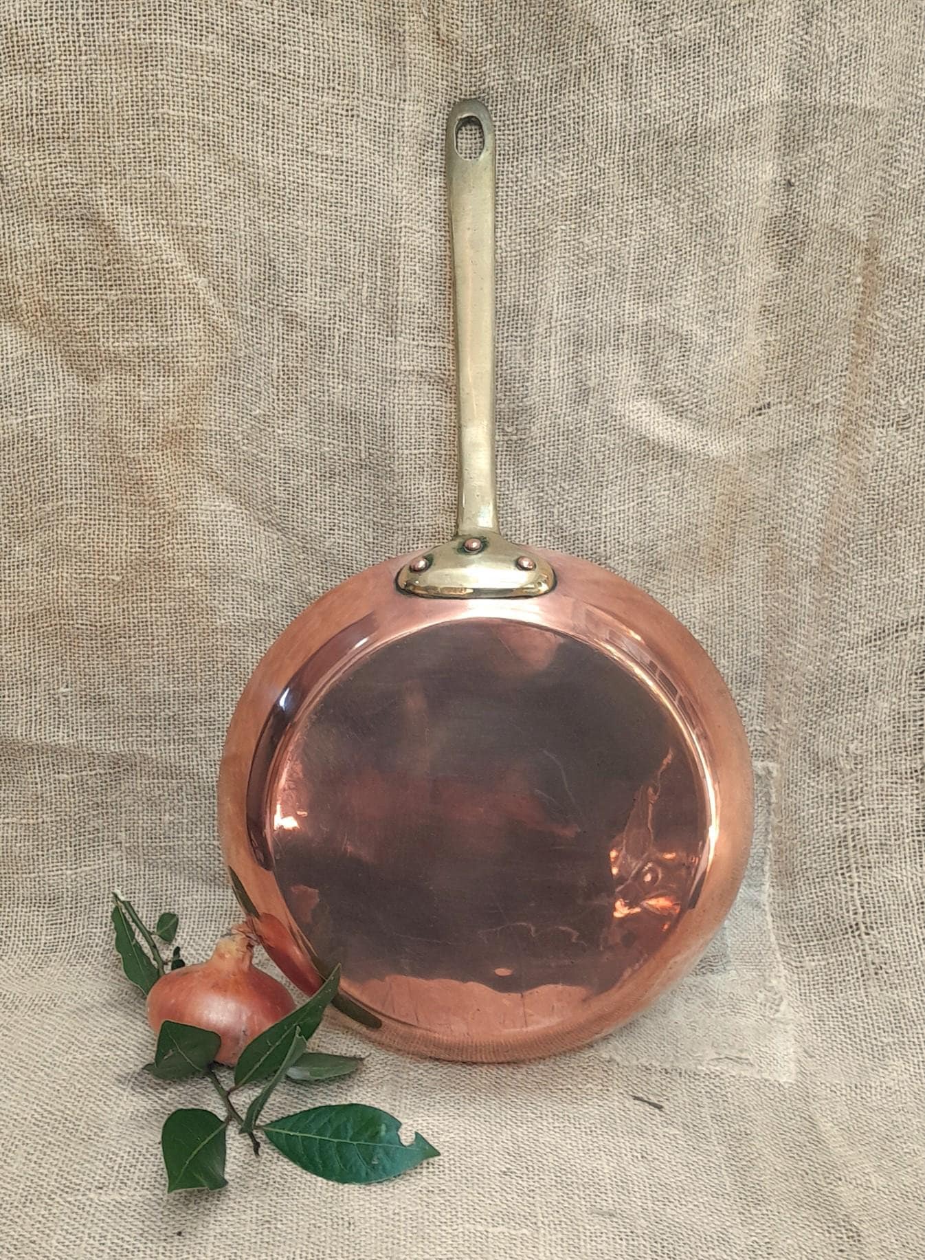 Antique French Copper Fry Pan: Heavy Tin-Lined Cookware