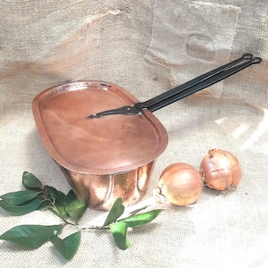 Antique French Copper Daubiere LARGE Stew pot with Lid, Roasting pot, Copper Casserole Faitout, French Casserole, Authentic French cookware.