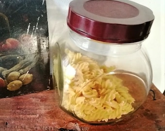 Vintage French LARGE Glass Candy or Pasta Jar with Bakelite Lid, Glass Kitchen Container, Rustic Storage Jar, Original Cookie Jar, Mason Jar