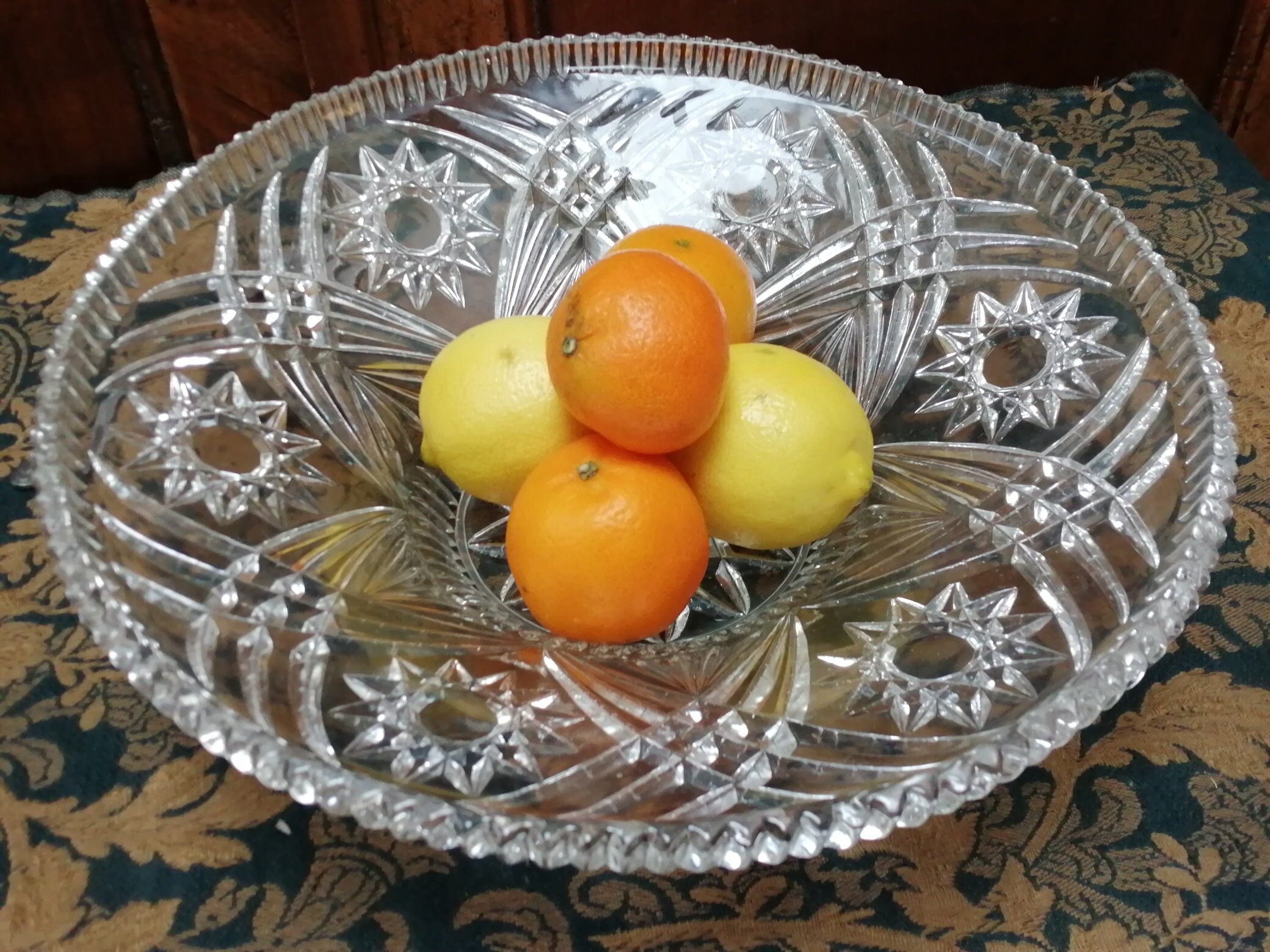 Vintage Français Verre Coupé Crystal Fruit Bowl Punch Bol de Service Plat Compote Château Chic Décor