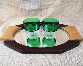 Antique French Mirror Tray with Art Deco Wooden Frame, aperitif, coffee, drinks, cocktail tray, 1930&#39;s deco