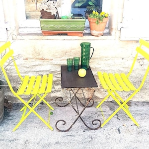 PAIR Antique FRENCH folding 'bistro' chairs wood and metal, garden, verandah - 1940's French Café deco, Price for BOTH chairs as a pair.