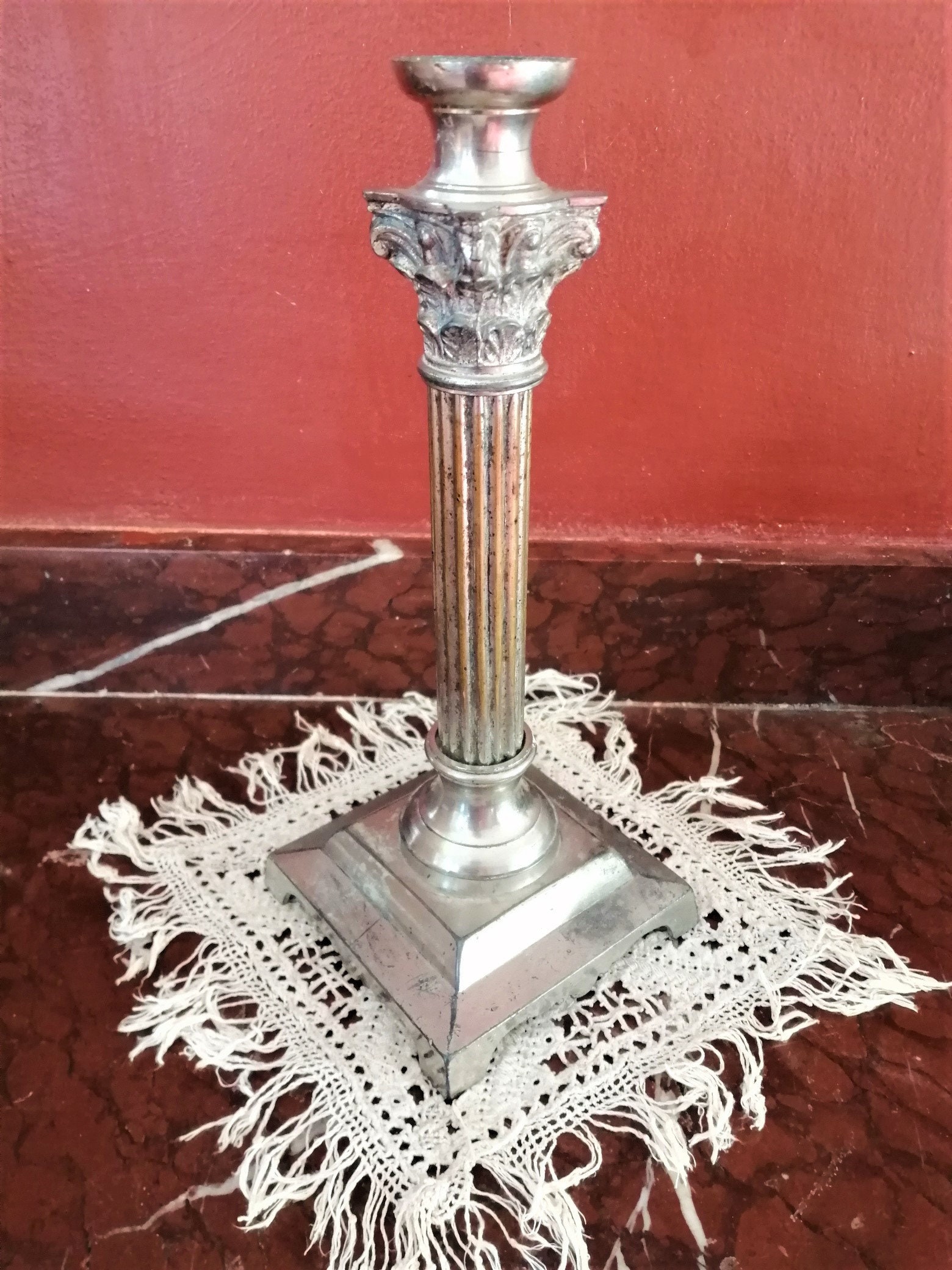 Ancien Porte-Chandelier Néo-Classique Français, Argent, Métal, Décor de Table Noël, Cadeau La Saison