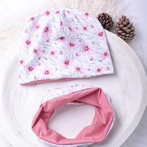 Muts en lus set kinderen baby muts sjaal jersey bloemen winter muts overgangs muts