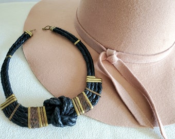 Vintage matte gold woven choker necklace on black suede cord