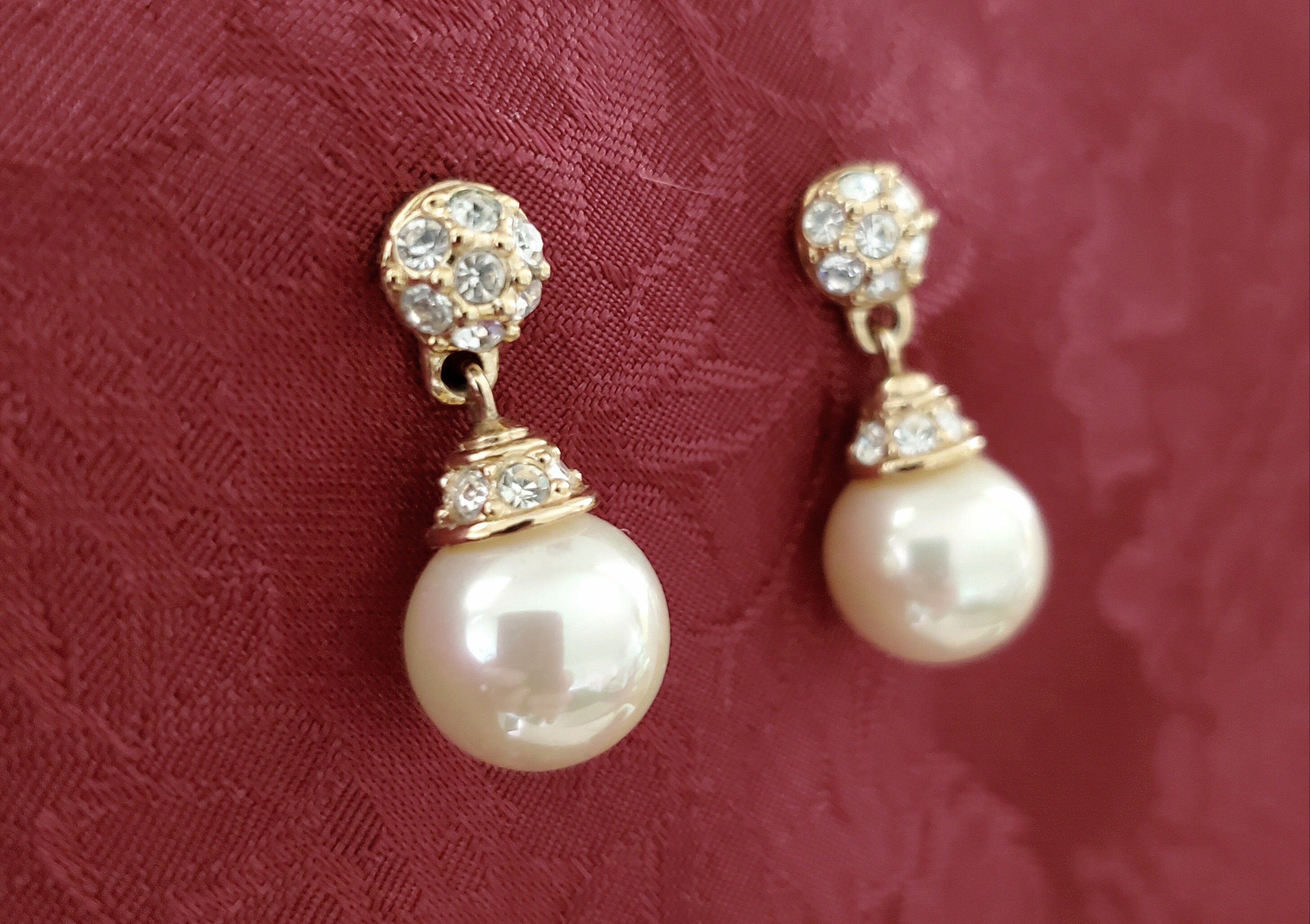Vintage Post Dangle Earrings With Large Pearls and Crystals - Etsy