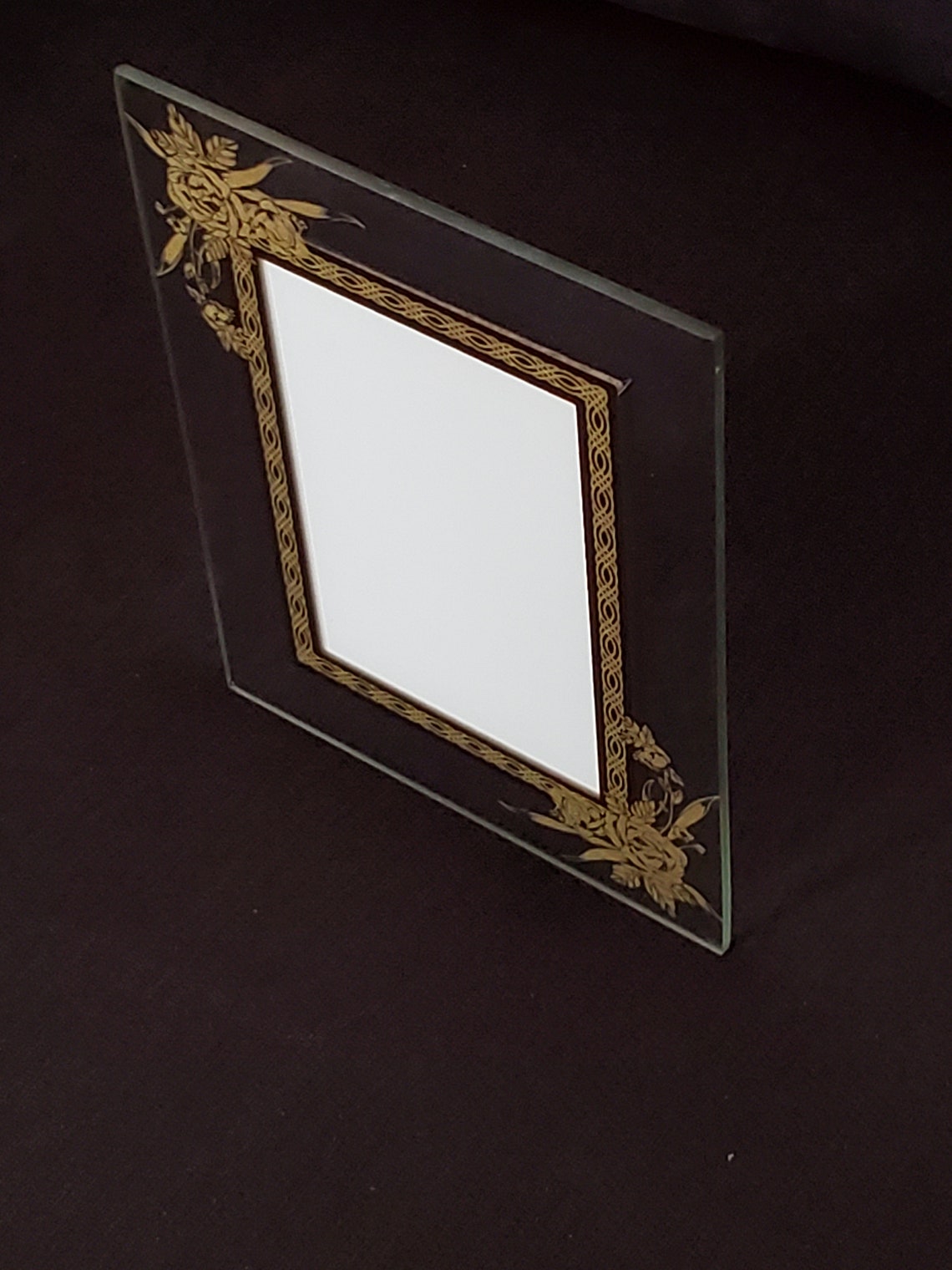 Decorative Beveled Glass Frame with Gold and Black Accents for Etsy