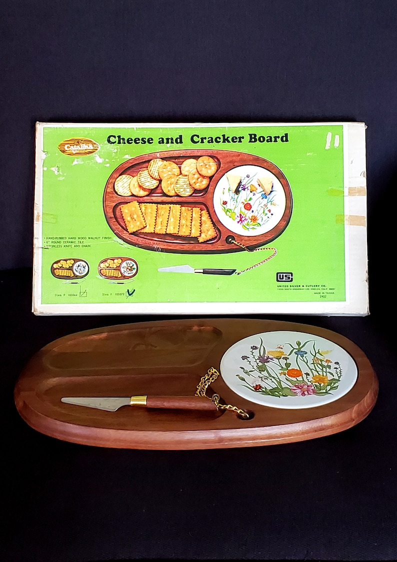 Vintage Wood Cheese and Cracker Board With Ceramic Inset Etsy