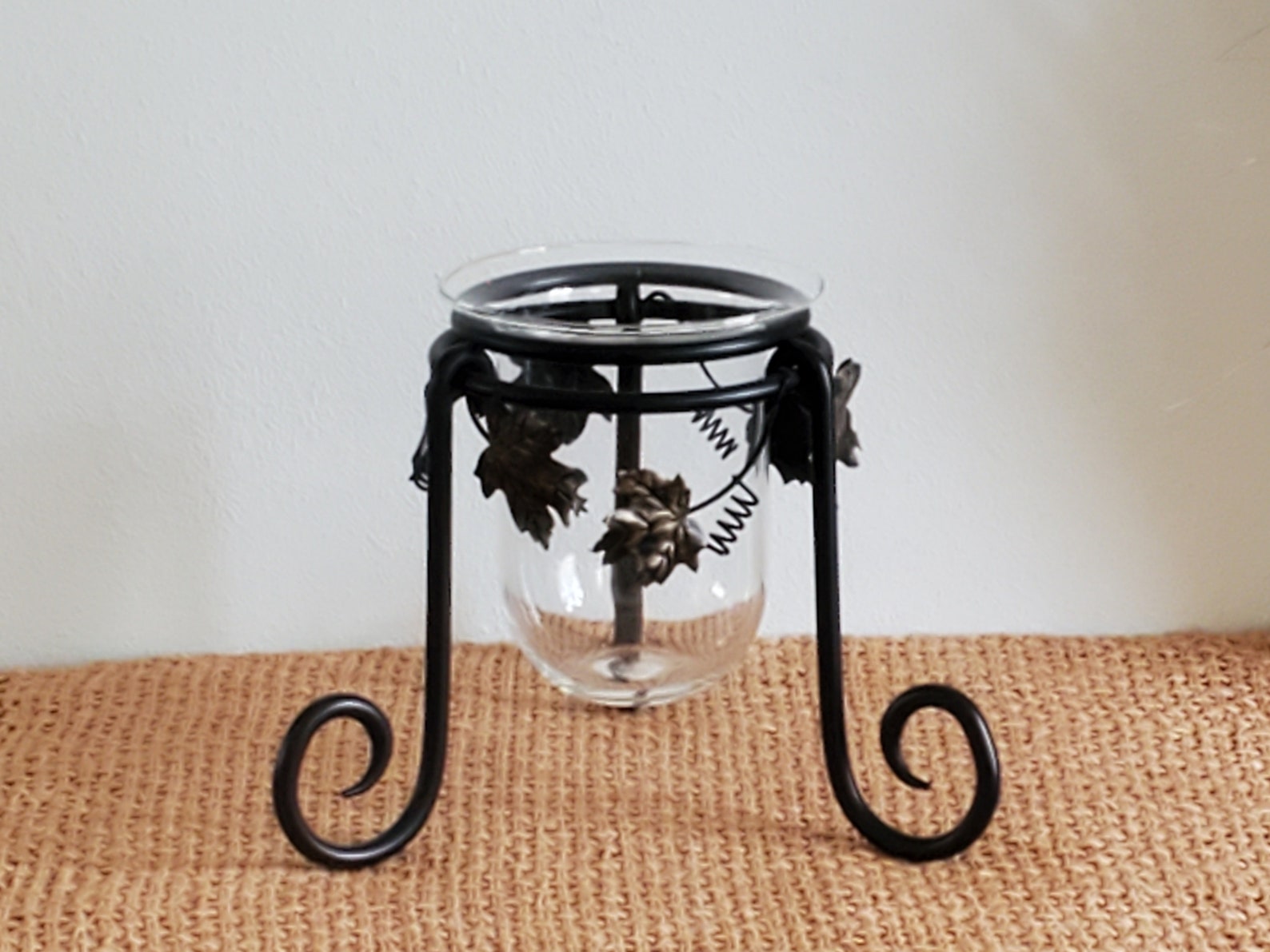 2piece Vintage Wrought Iron and Glass Candle Holder Etsy