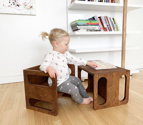 KIMBOO Montessori Cube Set of 2 Montessori Cube Chair Made in CANADA Scandinavian Style Cube Chair Montessori Furniture Kids Chair Kids Table Choco Brown Montessori Cube Kids Furniture Cube Table