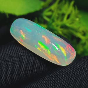 Ethiopian Opal Cabochon Loose Stone, Natural Welo Opal, Colorful Flash, Handmade Jewelry Gemstone, October Birthstone , 5.40 Cts, 21x7 MM