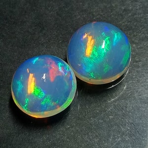Ethiopian Opal Ethiopian Opal Cabochon Pair Size 9x9 MM Top Brilliant "RED + GREEN" Full Flashy Wello Fair Opal Pair For Jewelry Earring Use
