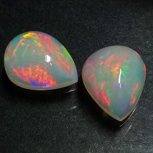 Ethiopian Opal Ethiopian Opal Cabochon Pair Size 10x8 MM Top Awesome "RED + GREEN" Full Flashy Wello Fire Opal Pair For Jewelry Earring Uses