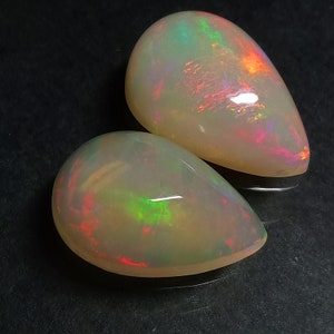 Ethiopian Opal Ethiopian Opal Cabochon Pair Size 12x8 MM Top Stunning "RED" Full Flashy Wello Fair Opal Pair Best For Jewelry Earring Uses