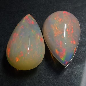 Ethiopian Opal Ethiopian Opal Cabochon Pair Size 12x8 MM Top Lovely "RED" Full Flashy Wello Fire Opal Pair For Jewelry Earring Uses