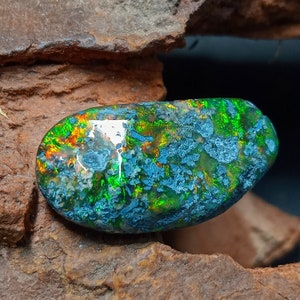 Raw Polish Ethiopian Black Opal Rough Opal Rough Gemstone Size 22x11 MM Top Fantastic Full On "RED + GREEN" Rainbow Multi Fair Opal Rough