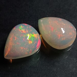 Ethiopian Opal Ethiopian Opal Cabochon Pair Size 10x8 MM Top Fabulous "RED + GREEN" Full Flashy Wello Fire Opal Pair For Jewelry Earring Use