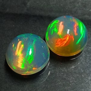 Ethiopian Opal Ethiopian Opal Cabochon Pair Size 10x10 MM Top Exclusive "RED + GREEN" Full On Multi Fair Opal Pair For Jewelry Earring Uses