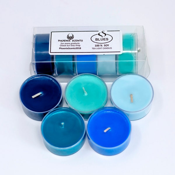 The Blue Colors, Tea Lights Candles, Soy, Unscented, Pack of 5