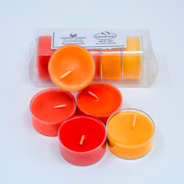 The Orange Colors, Tea Lights Candles, Soy, Unscented, Pack of 5