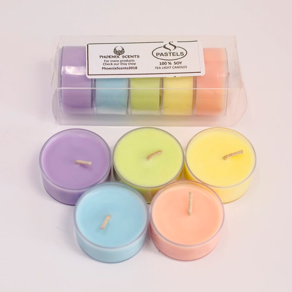 The Pastel Colors, Tea Lights Candles, Soy, Unscented, Pack of 5