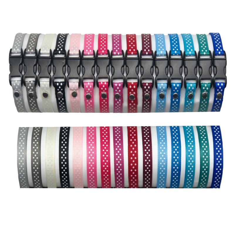 Adjustable Puppy Whelping ID Collars: Sets of 3 to 15 ID Bands, 30 Colours, Polka Dot Print, Break-away or quick-release buckle image 6