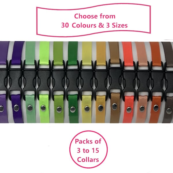 Whelping Collar Packs; Puppy ID Collars; Choice of colours, sizes & pack size; Coloured soft grosgrain ribbon; perfect for newborn litters