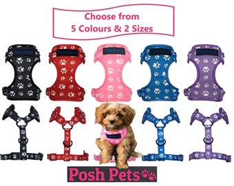 Dog Harness | Neoprene Padded Puppy Harness | Adjustable Paw Print Dog Harness | Small Dog Mesh Harness | Posh Pets Soft Vest Puppy Harness