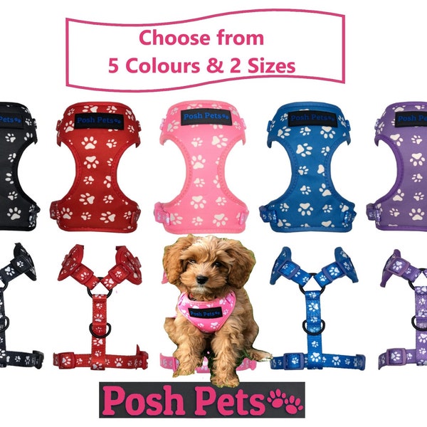 Dog Harness | Neoprene Padded Puppy Harness | Adjustable Paw Print Dog Harness | Small Dog Mesh Harness | Posh Pets Soft Vest Puppy Harness