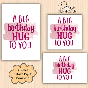 Imprimable numérique - Carte Un grand câlin d'anniversaire - Carte d'anniversaire à imprimer à la maison, 3 tailles + enveloppes. Téléchargement instantané