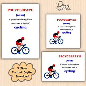 Afdrukbare digitale fietsfietskaart voor fietspad, verjaardagskaart Print at Home-kaart, 3 maten + enveloppen Happy Birthday-kaart. Direct downloaden