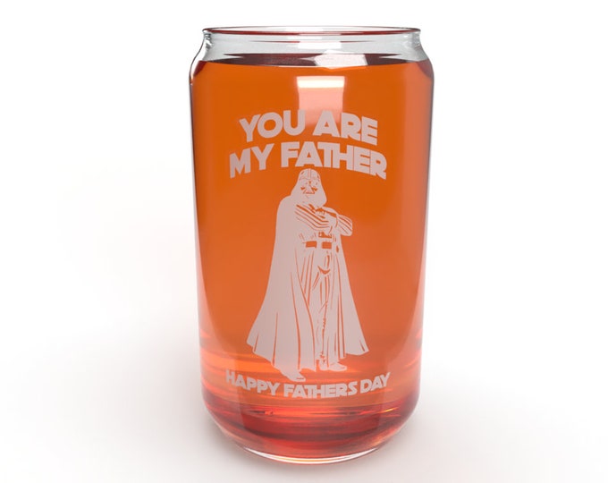 You Are My Father, Glass Beer Can, Engraved Beer Mug for Dad, Grandad, Stepdad, Etched Custom Beer Glass, Star Wars Father's Day Beer Glass