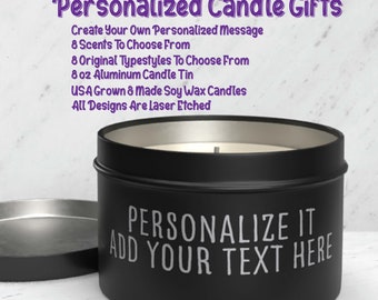 Personalized Candle Gift - 8oz USA Made 100% Soy Wax Scented Candle - Customized Candle Tin Gift - Perfect Gift for Mom, Best Friend