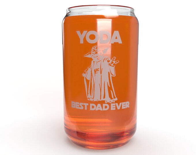 Yoda Best Dad Ever, Glass Beer Can, Engraved Beer Mug for Dad, Grandad, Stepdad, Etched Custom Beer Glass , Star Wars oda Fathers Day Gift