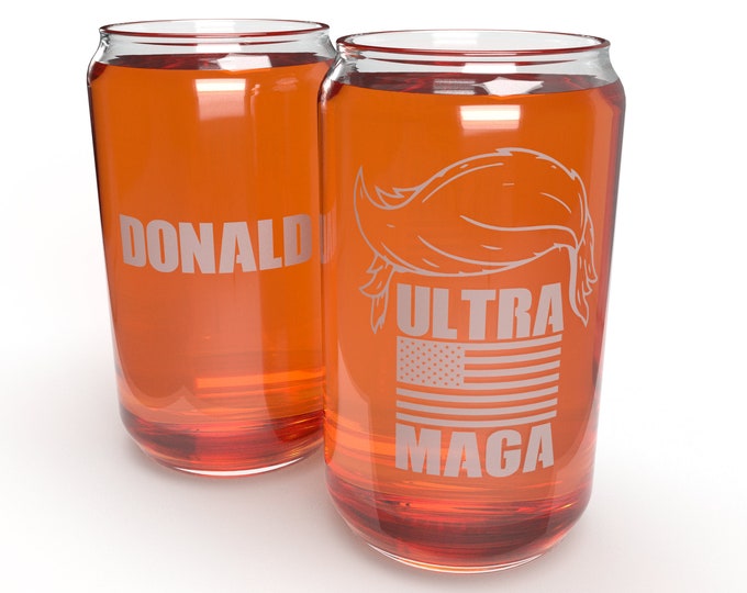 Ultra MAGA Trump Hair Beer Can Glass, Personalized Beer Can Glass, MAGA Donald Trump Republican Engraved Beer Can Glass, Unique gift Idea