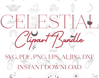 Celestial Clipart Bundle,  Celestial SVG Digital Download, 7 Digital Files, Cricut, Laser Instant Download Digital Celestial Design Clipart