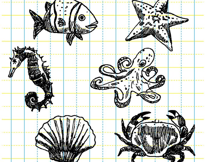 Ocean Sea Life SVG  Bundle, Instant download, Print, Cut Vector Clipart, 7 files svg, pdf, png, psd, eps, jpeg, dxf, vector Beach Theme Art