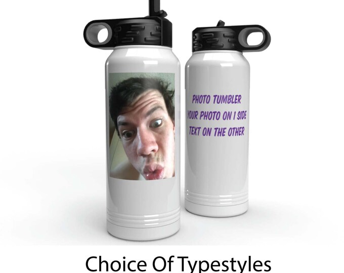 Custom Full Color 32 oz Water Bottle - Photo Imprint Water Bottle - Personalized Photo Gift - Imprinted 2 Sides with Your Photo and Text