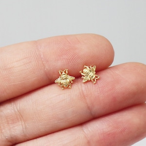 Bee earrings studs Tiny rose gold bees Dainty delicate silver bee stud with sterling silver post Small little bee jewelry gift for women bff