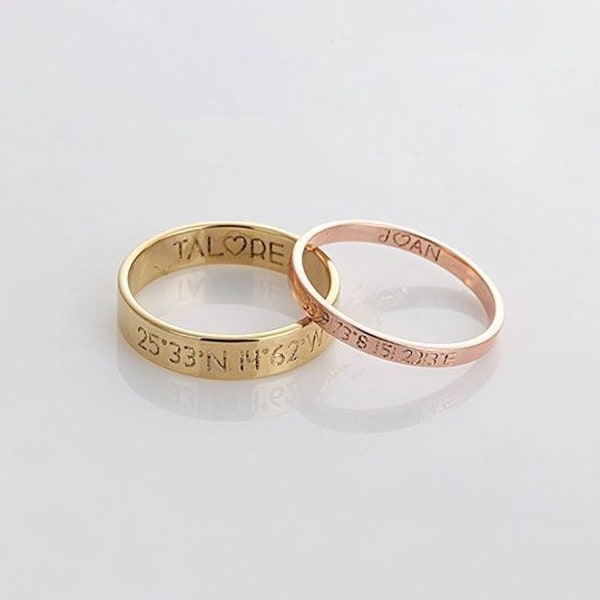 Custom coordinates ring for couple His and her Wedding rose gold gift for man Personalized name band Dainty Signature friendship Jewelry bff