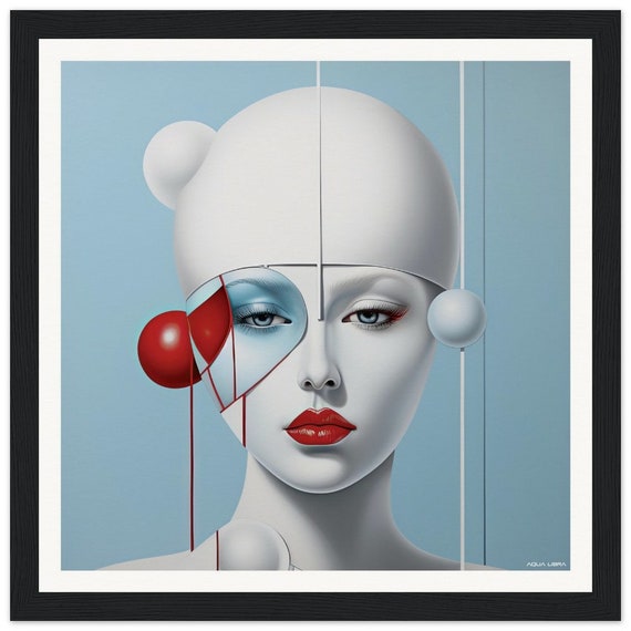 Red | 020 - fine art print, surreal, minimalistic, red, blue, silver, white, portrait