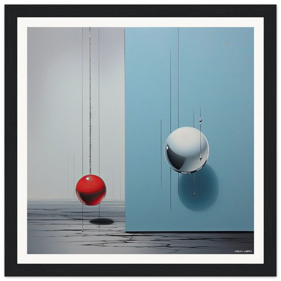 Red | 009 - fine art print, surreal, minimalistic, red, blue, silver, white