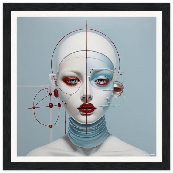 Red | 016 - fine art print, surreal, portrait, minimalistic, red, blue, silver, white