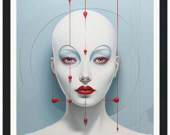 Red | 021 - fine art print, surreal, minimalistic, red, blue, portrait, silver, white