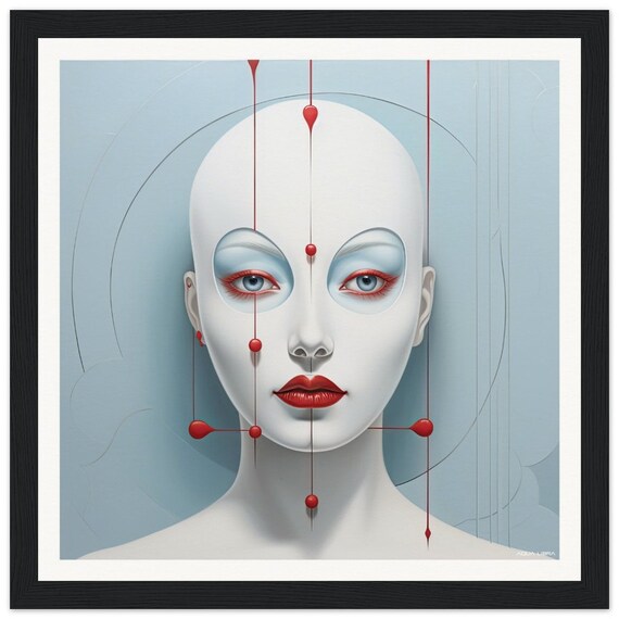 Red | 021 - fine art print, surreal, minimalistic, red, blue, portrait, silver, white