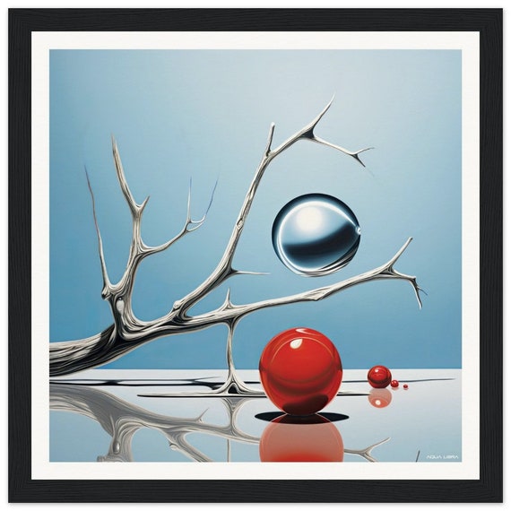 Red | 006 - fine art print, surreal, minimalistic, red, blue, silver, white