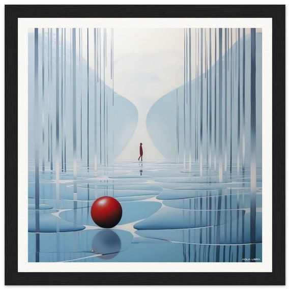 Red | 005 - fine art print, surreal, minimalistic, red, blue, silver, white