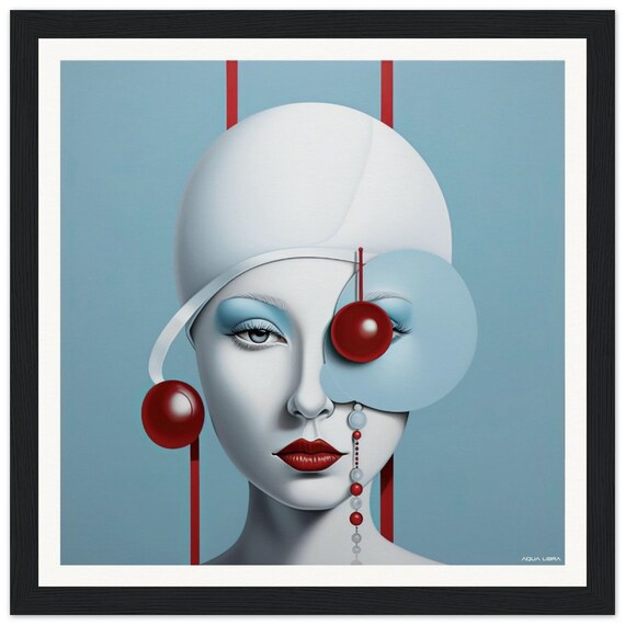 Red | 022 - fine art print, portrait, surreal, minimalistic, red, blue, silver, white